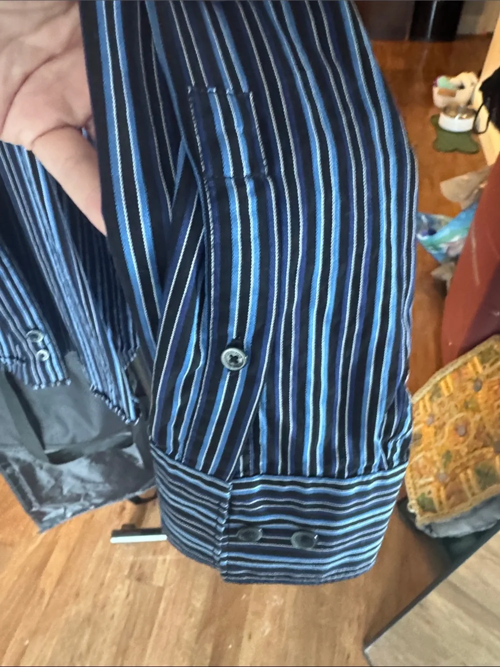 Calvin Klein Men's Black Shirt with Blue Pinstripes